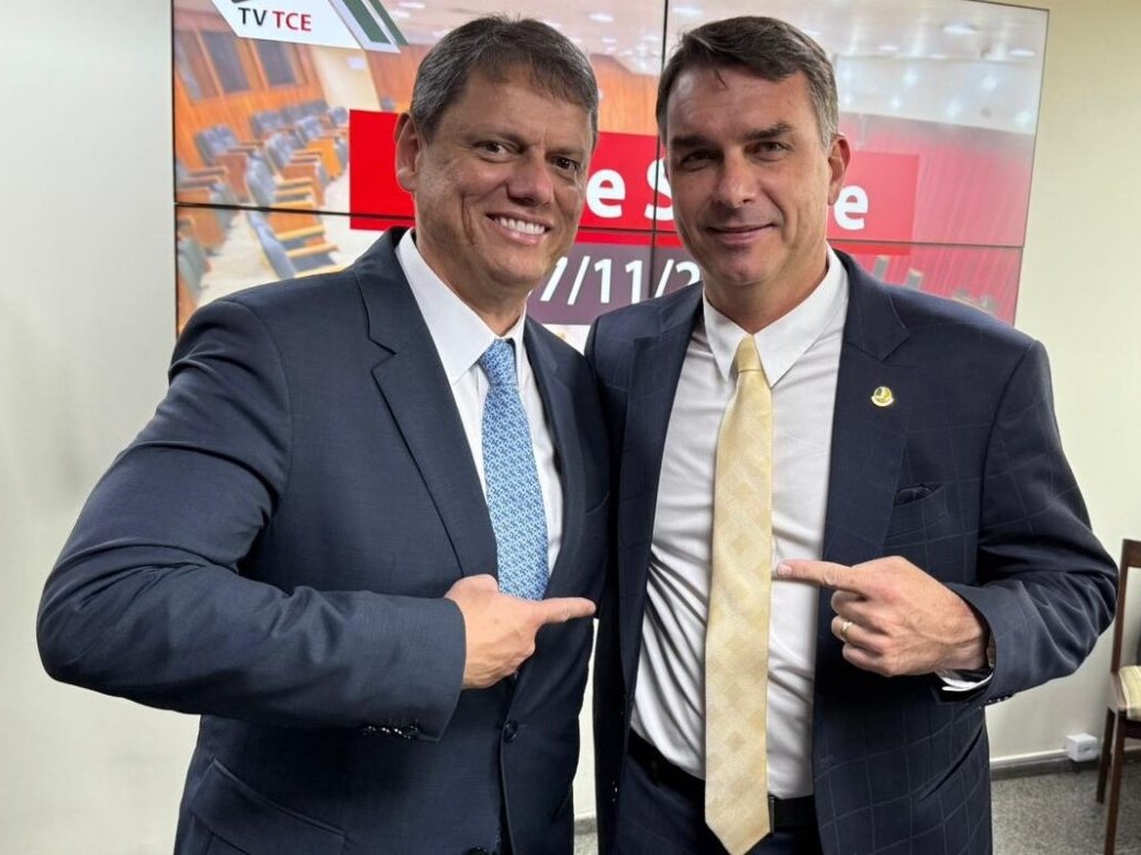 Tarcísio e Flávio (Foto: Reprodução/ Flávio Bolsonaro via X)