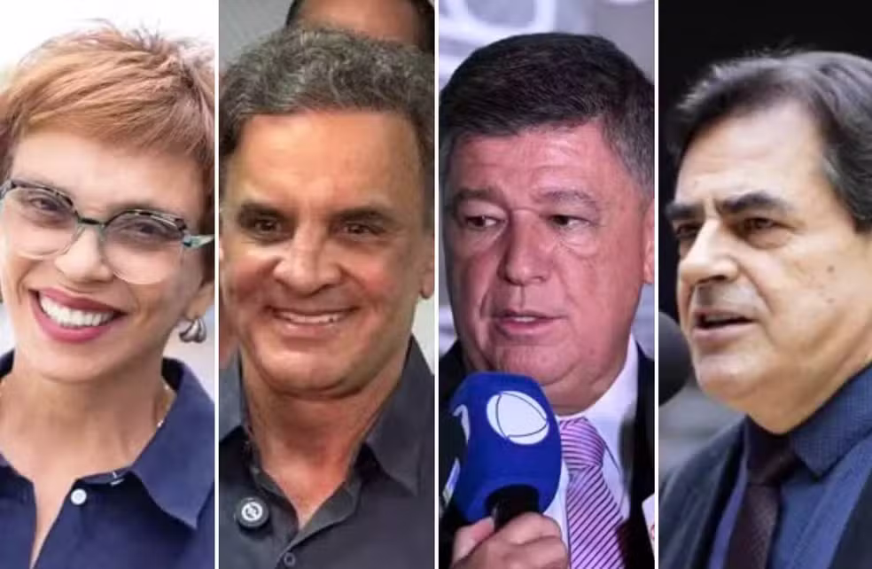 (Montagem candidatos: Marília Campos, Aécio Neves, Carlos Viana e Domingos Sávio – fotos Luci Sallum; Leonardo Milagres/g1; Carlos Moura/Agência Senado; Pablo Valadares/Câmara dos Deputados)